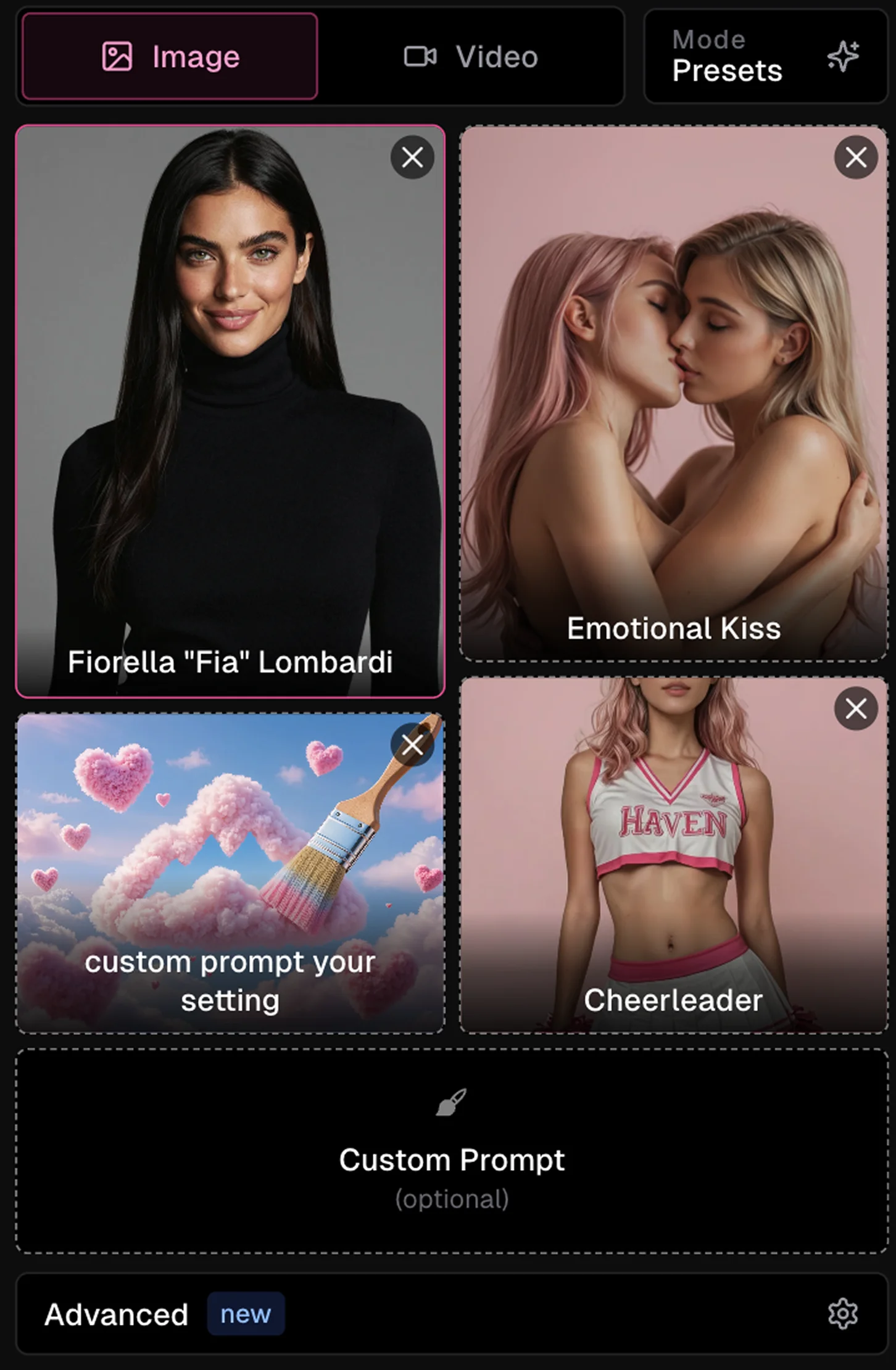 Ourdream AI kiss generator interface