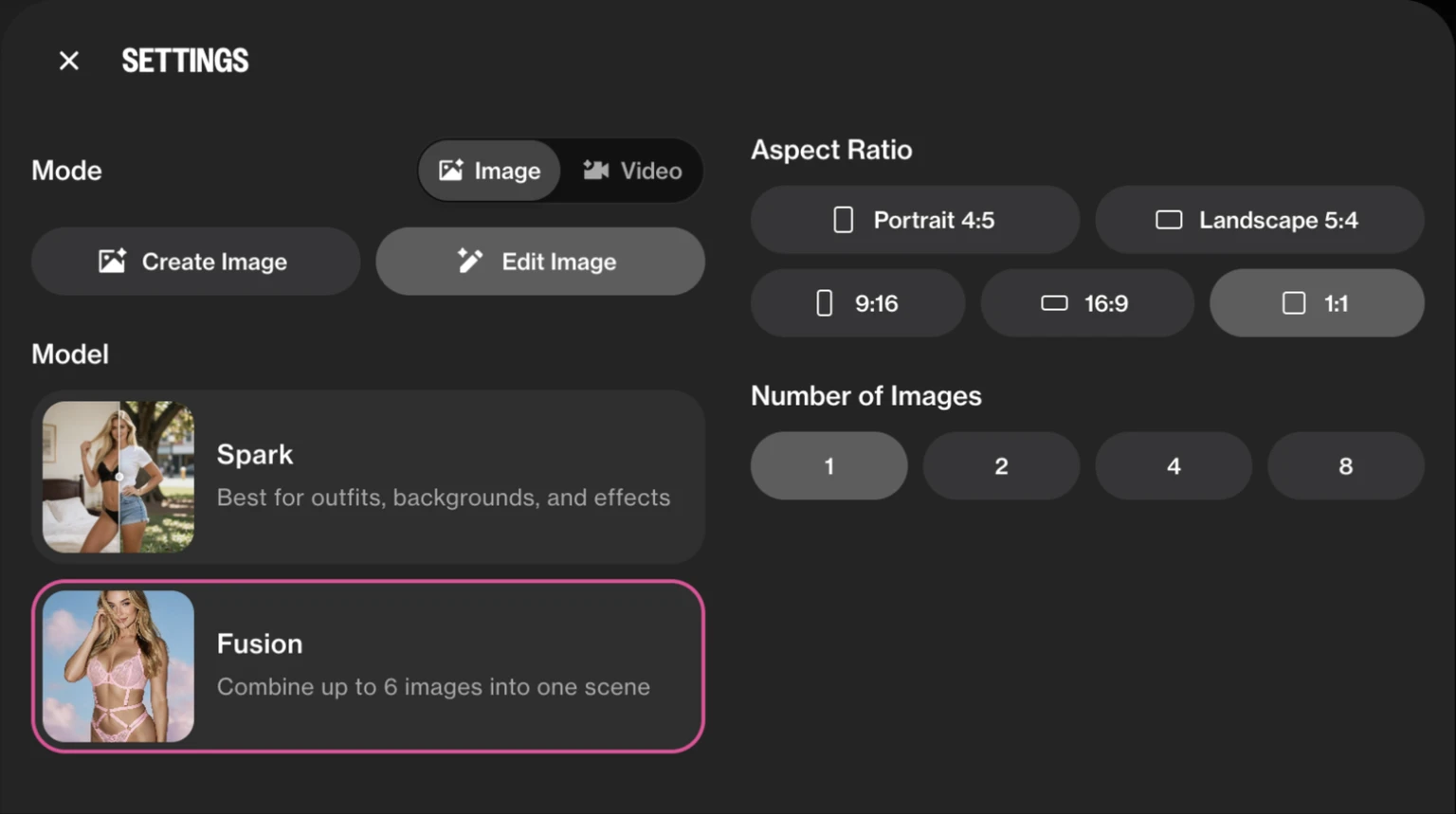 Edit Image settings with Fusion selected and a single-image batch