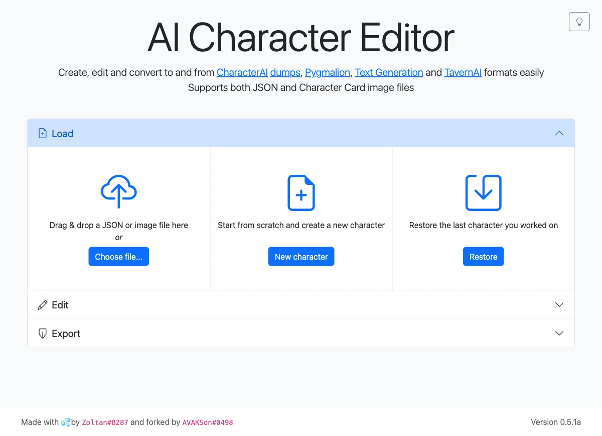 The live avakson fork of the ZoltanAI character editor