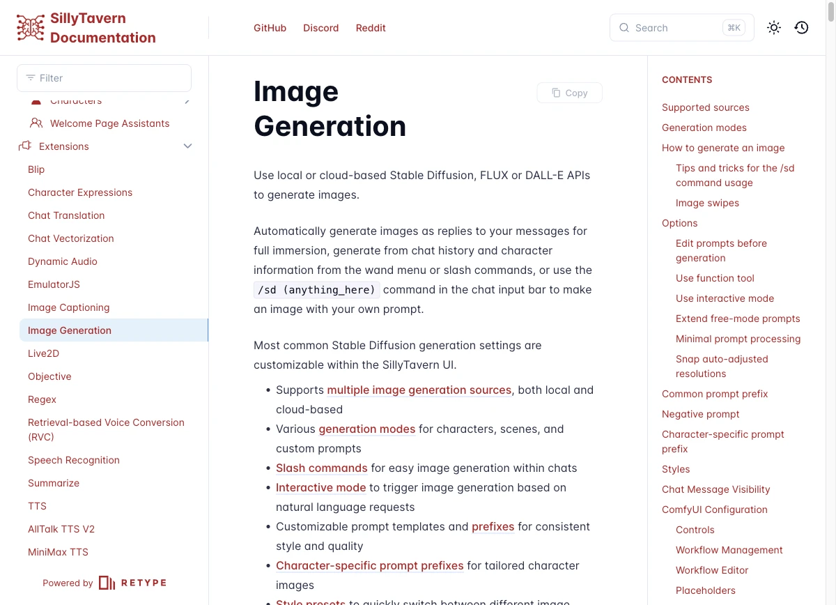 SillyTavern Stable Diffusion extension documentation