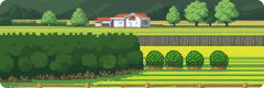 A pixel-art farmhouse and fields