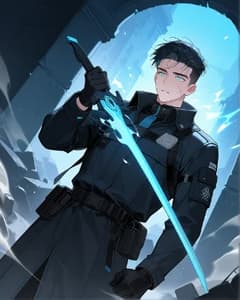 An anime swordsman with a glowing blade