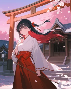Aoi in a traditional robe beneath cherry blossoms